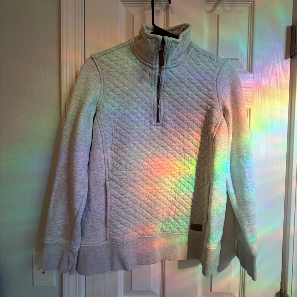 L. L. Bean Gray Quilted Pullover Quarter Zip Sweater XS